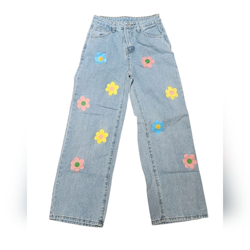 Shein Floral and Butterfly Embroidered Jeans - Size 12/13 Teen - Picture 2 of 8
